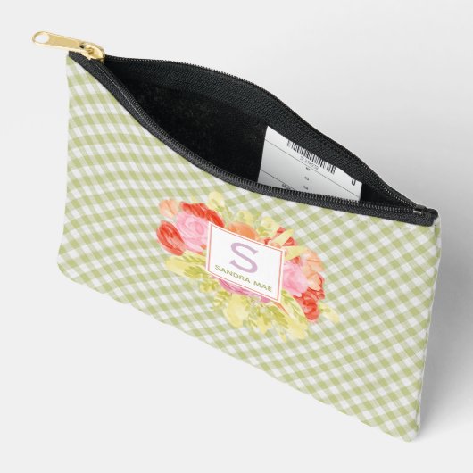 Classy Pastel Spring Green Gingham Karo Pattern Zubehörtasche (Offen)