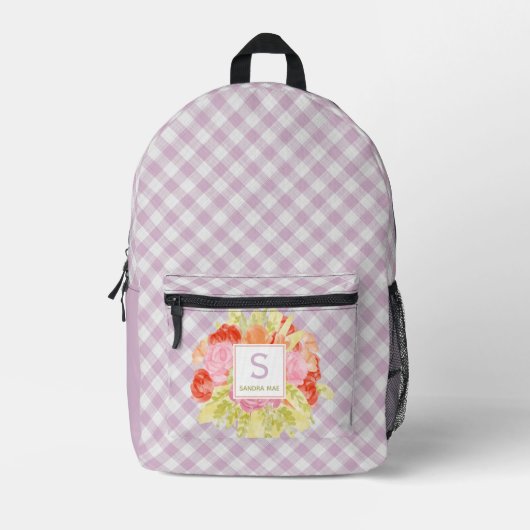 Classy Pastel Violet Pink Gingham Karo Pattern Bedruckter Rucksack (Vorderseite)