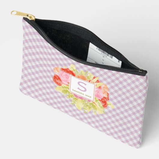 Classy Pastel Violet Pink Gingham Karo Pattern Zubehörtasche (Offen)