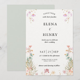 Classy Pastel Wildblume Secret Garden Wedding Einladung