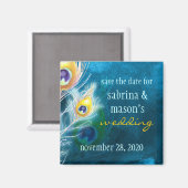 Classy Peacock Blue Wedding Save the Date Magnet (Vorderseite/Rückseite)