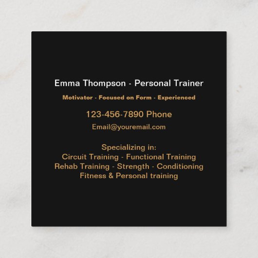 Classy Personal Trainer Fitness Quadratische Visitenkarte (Rückseite)