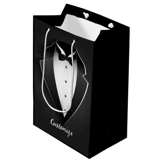 Classy Personalisiert Tuxedo Mittlere Geschenktüte (Vorderseite Schrägansicht)