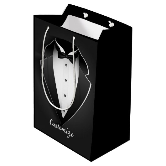Classy Personalisiert Tuxedo Mittlere Geschenktüte (Rückseite Schrägansicht)
