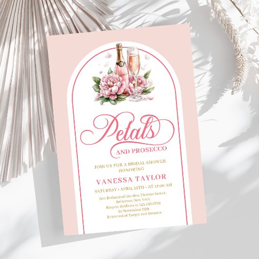 Classy petals and prosecco blush gold invitation einladung