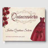 Classy Photo Quinceanera 15th Birthday Burgundy  Gästebuch (Vorderseite)