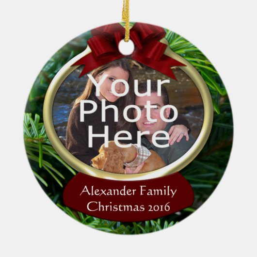 Classy Pine Custom Foto Weihnachtsschmuck (Hinten)