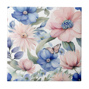 Classy Pink & Blue Blume Bunch Fliese