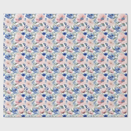 Classy Pink & Blue Blume Bunch Geschenkpapier (Flach)