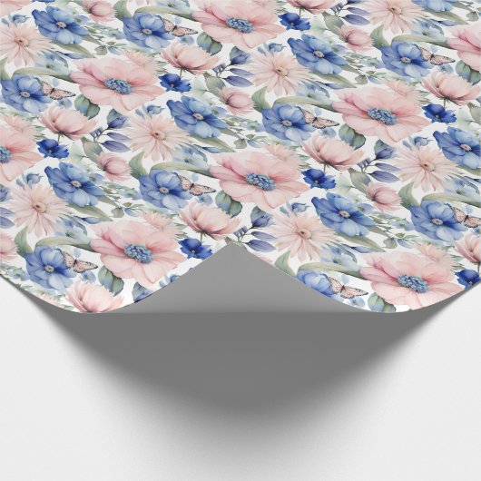 Classy Pink & Blue Blume Bunch Geschenkpapier (Ecke)