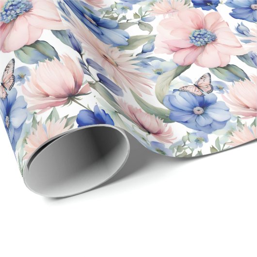 Classy Pink & Blue Blume Bunch Geschenkpapier (Rolleneckpunkt)