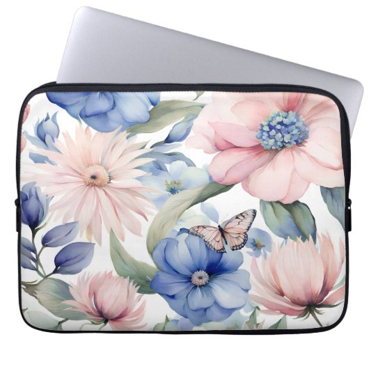 Classy Pink & Blue Blume Bunch Laptopschutzhülle (Vorderseite)