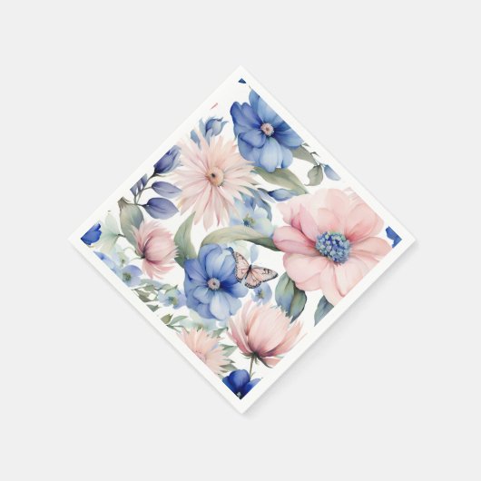Classy Pink & Blue Blume Bunch Serviette (Ecke)