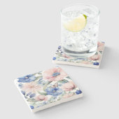 Classy Pink & Blue Blume Bunch Steinuntersetzer (Seitenansicht)