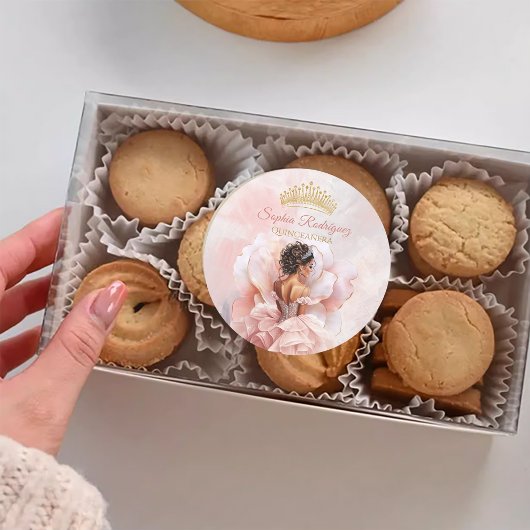 Classy Pink Blume Dress Quinceanera Runder Aufkleber