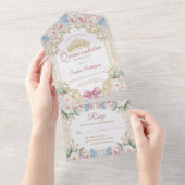 Classy Pink Bow Floral Quinceañera All In One Einladung (Abreißtisch)