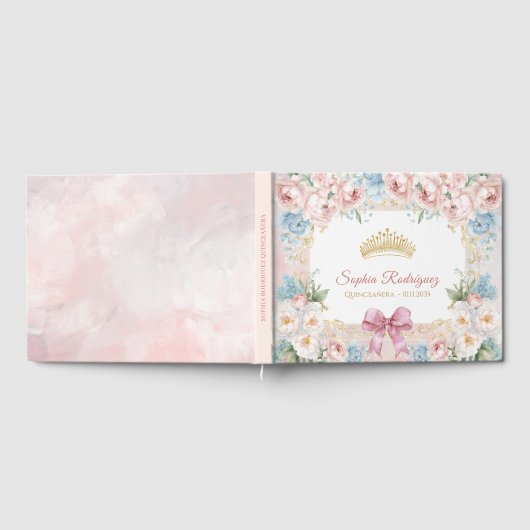 Classy Pink Bow Floral Quinceanera Custom Gästebuch (Voll)