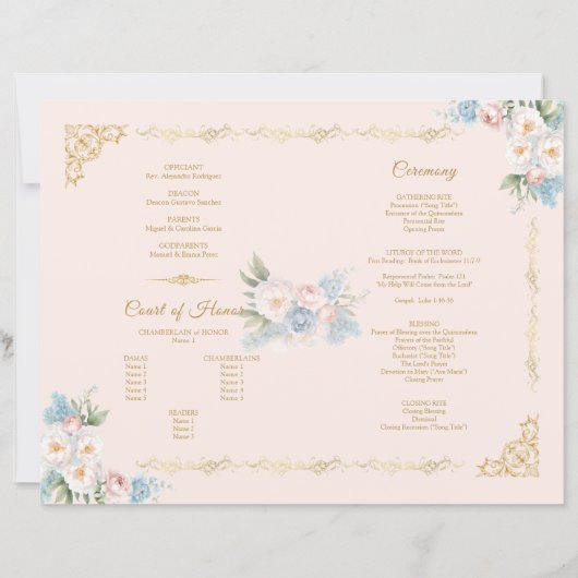 Classy Pink Bow Floral Quinceanera Programm (Rückseite)