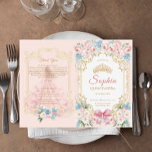 Classy Pink Bow Floral Quinceanera Programm