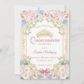 Classy Pink Bow Floral Quinceanera Save the Date Ankündigung (Vorderseite)