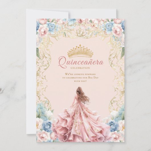 Classy Pink Bow Floral Quinceanera Save the Date Ankündigung (Rückseite)