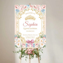 Classy Pink Bow Floral Quinceanera Willkommen