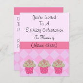 Classy Pink Cupcake zum Geburtstag Einladung (Vorne/Hinten)