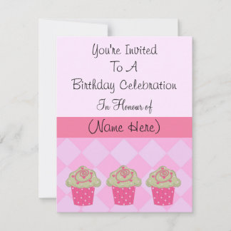 Classy Pink Cupcake zum Geburtstag Einladung