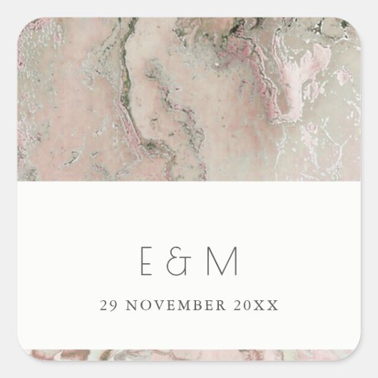 CLASSY PINK DUSKY ROSE GOLD AGATE MONOGRAM WEDD QUADRATISCHER AUFKLEBER (Vorderseite)