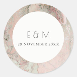 CLASSY PINK DUSKY ROSE GOLD AGATE MONOGRAM WEDD RUNDER AUFKLEBER