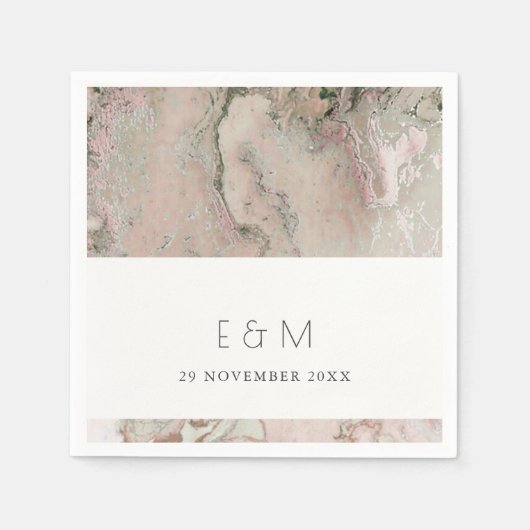 CLASSY PINK DUSKY ROSE GOLD AGATE MONOGRAM WEDD SERVIETTE (Vorderseite)
