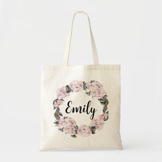 Classy Pink Floral Bridesmaid Monogramm Name Tragetasche (Vorne)