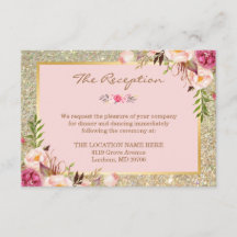 Classy Pink Floral Gold Glitzer Hochzeitsempfang