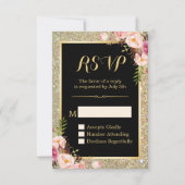 Classy Pink Floral Gold Glitzer Sparkling UAWG RSVP Karte (Vorderseite)