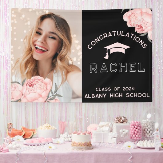 Classy Pink Floral Graduate Party Banner (Party)
