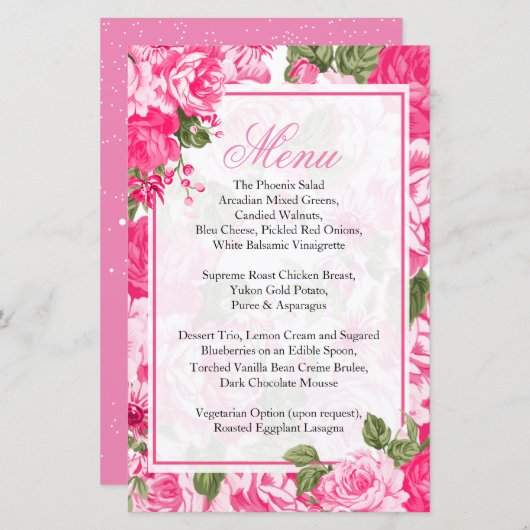 Classy Pink Floral Wedding - Menü (Vorne/Hinten)