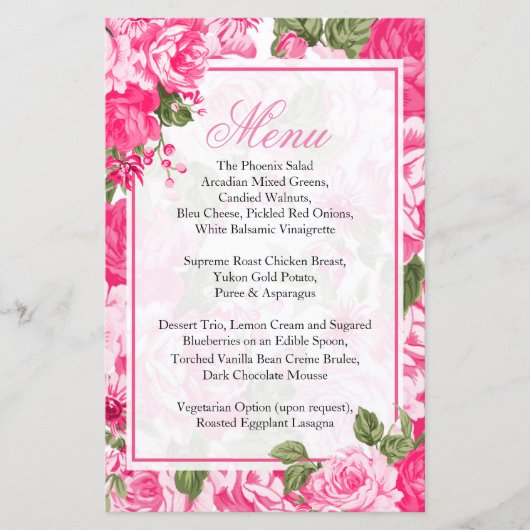 Classy Pink Floral Wedding - Menü (Vorderseite)