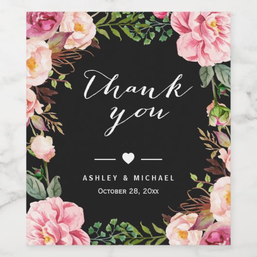 Classy Pink Floral Wrapping Wedding Vielen Dank Weinetikett (Einzelnes Label)