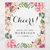 Classy Pink Floral Wreath | Hochzeit von Cheers Weinetikett (Einzelnes Label)
