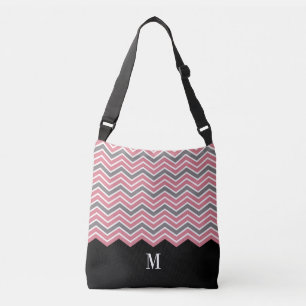 Classy Pink Gray Zickzack Monogram Tragetaschen Mit Langen Trägern