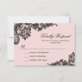 Classy Pink mit Black Lace Wedding RSVP Card (Vorderseite)