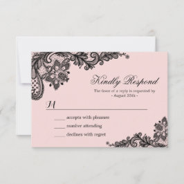Classy Pink mit Black Lace Wedding RSVP Card