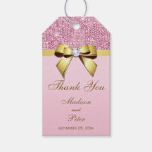 Classy Pink Sequins Gold Bow Vielen Dank
