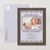 Classy Pinstripe Lilac Kinderankündigung Postkarte (Vorne/Hinten)