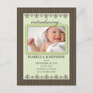 Classy Pinstripe Limon Baby Ankündigung Postkarte