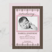 Classy Pinstripe Pink 12x18" Geburtsankündigung Ankündigung (Vorne/Hinten)