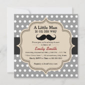 Classy Polka Dots Mustache Little Man Baby Dusche Einladung (Vorderseite)
