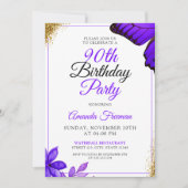 Classy Purple Blumen 90. Geburtstag Einladung (Vorderseite)