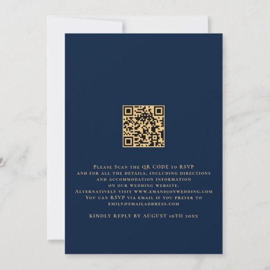Classy QR Code Gold Navy Einladung zur Hochzeit (Rückseite)