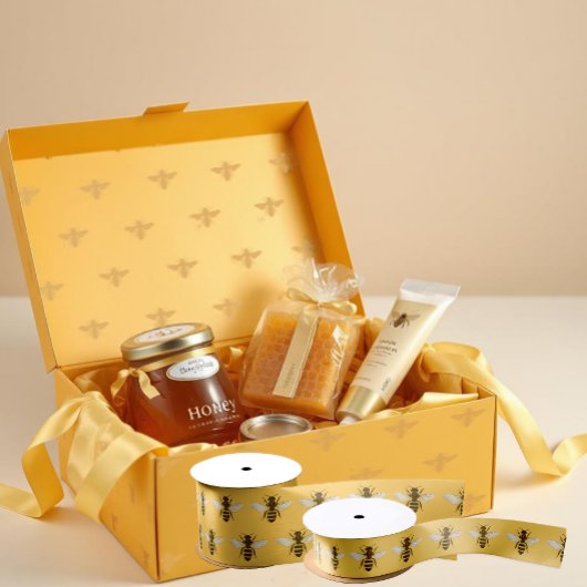 Classy Queen Bee on Cheery Yellow Beekeeper Nature Satinband